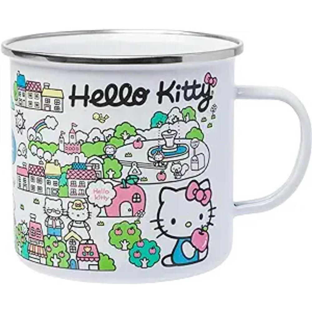 Hello Kitty Destination Neighborhood Enamel Camper Mug Silver Buffalo‎ Sanrio